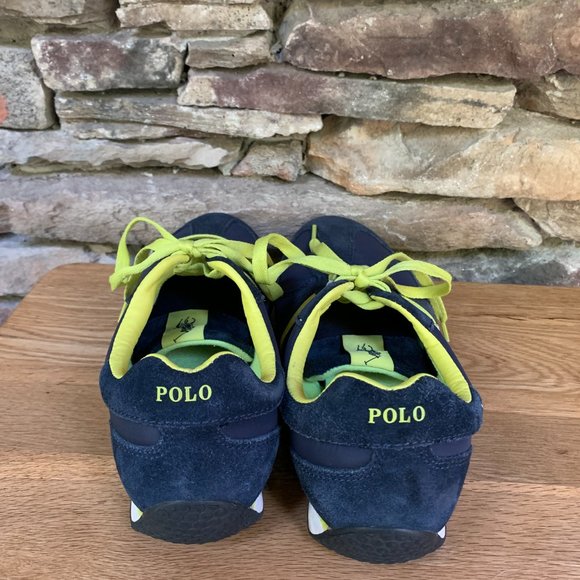 POLO Jacory Ralph Lauren Men's Sneakers Navy Blue Suede Yellow - Picture 12 of 15